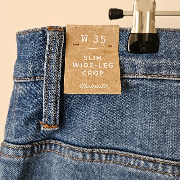 MADEWELL Women's Slim Wide- Leg Crop Blue Jeans in Garrett Wash Sz 35 - Picture 4 of 16
